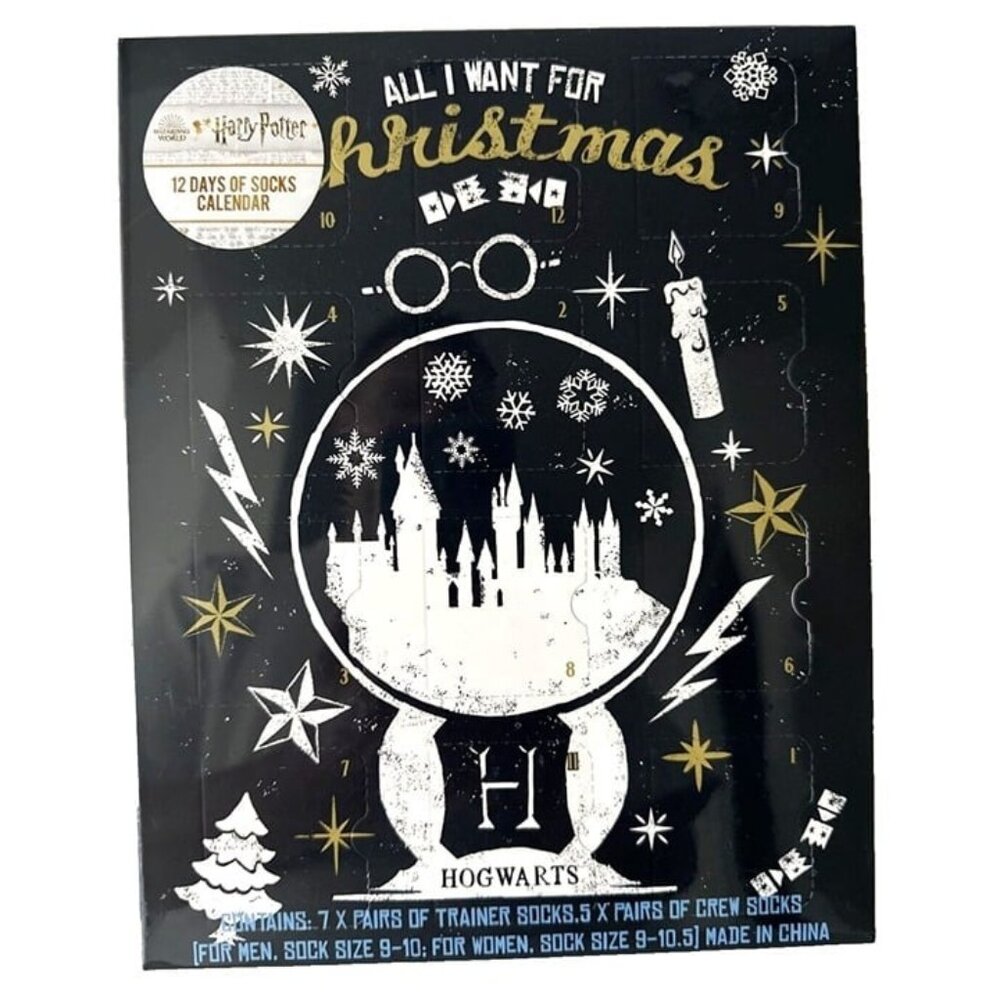 Harry Potter Advent Calendar Christmas 12 Days of Socks Sz. 9-10 Unisex Hogwarts